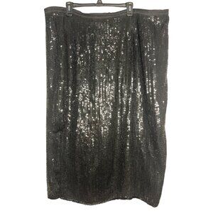 Black Fully Sequin Pencil Skirt 1X Elegant Partywear Midi Silk Loose Elastic